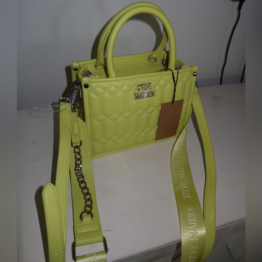 Steve Madden lime yellow/green crossbody quilted bag removable straps